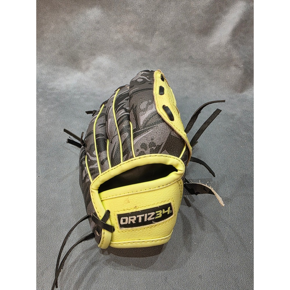 Ortiz34 Big Papi 9 Inch Youth Baseball Glove Black Grey Camo Neon Yellow RHT